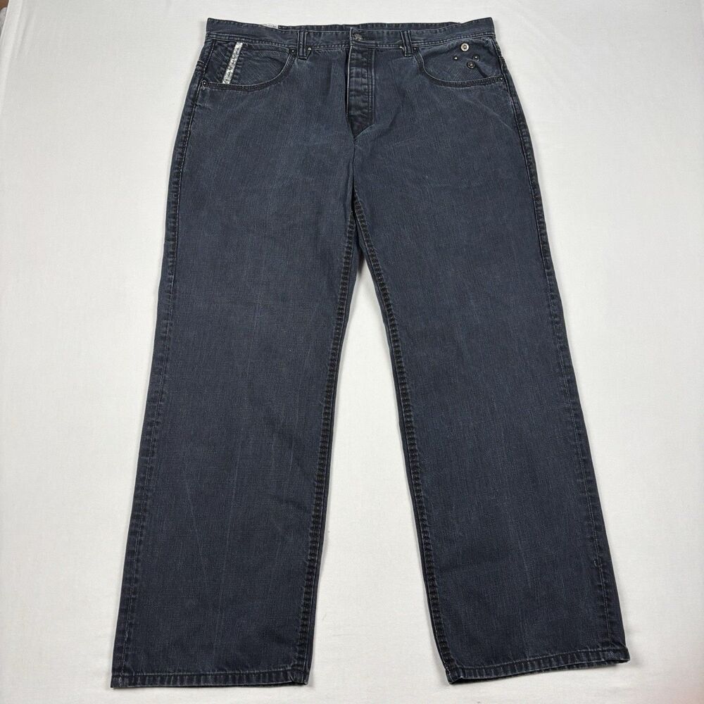 Parish Nation Dark Wash Jeans Sz 40 Y2K Embroidered Pockets Hip Hop Grunge Baggy
